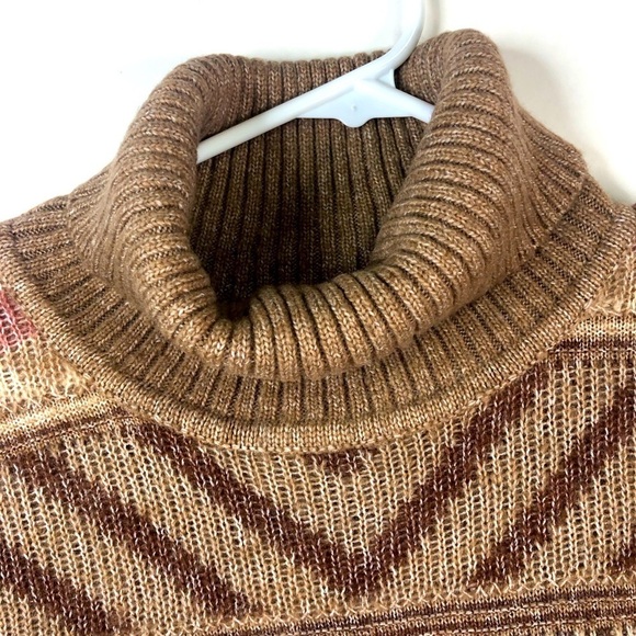 Design History brown pink tribal print turtleneck short sleeve vest sweater L - Picture 3 of 10